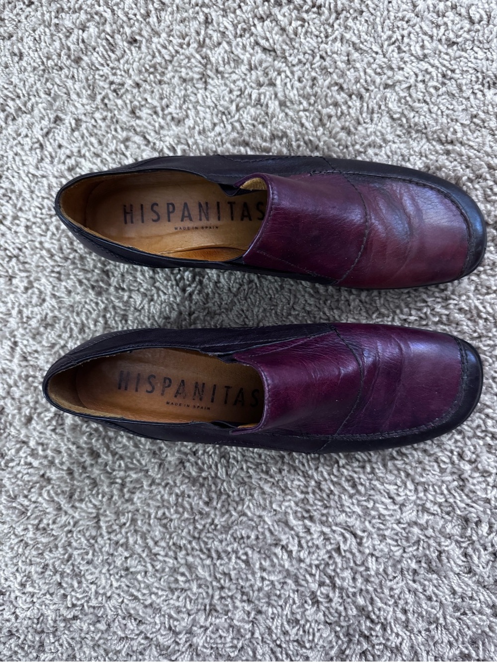 Hispanitas Women's Burgundy Leather Slip-On Loafers